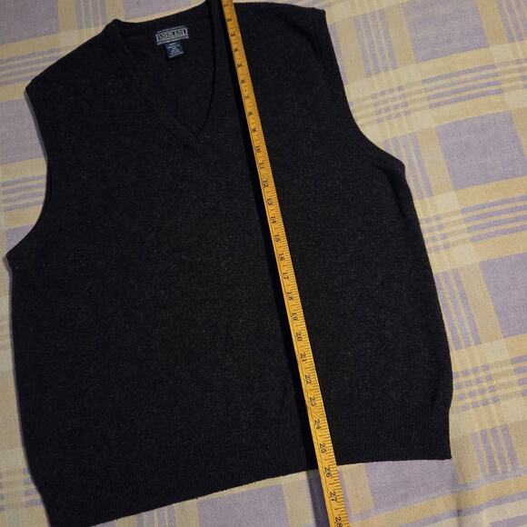 Vintage 90s Lambswool Sweater Vest Mens M Dark Gray Pullover V-Neck Hipster Dad - Picture 4 of 7